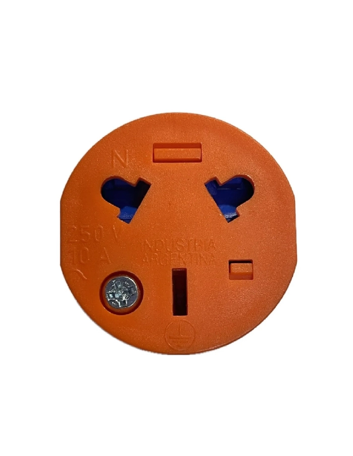 Ficha hembra 10A 3 pernos con traba RICHI naranja
